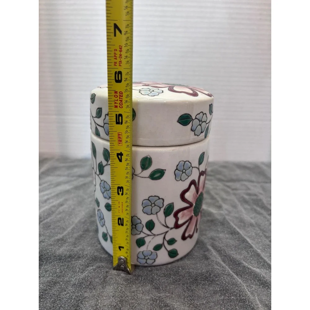 Vintage Hand Painted Floral Ceramic Ginger Jar 5.25
